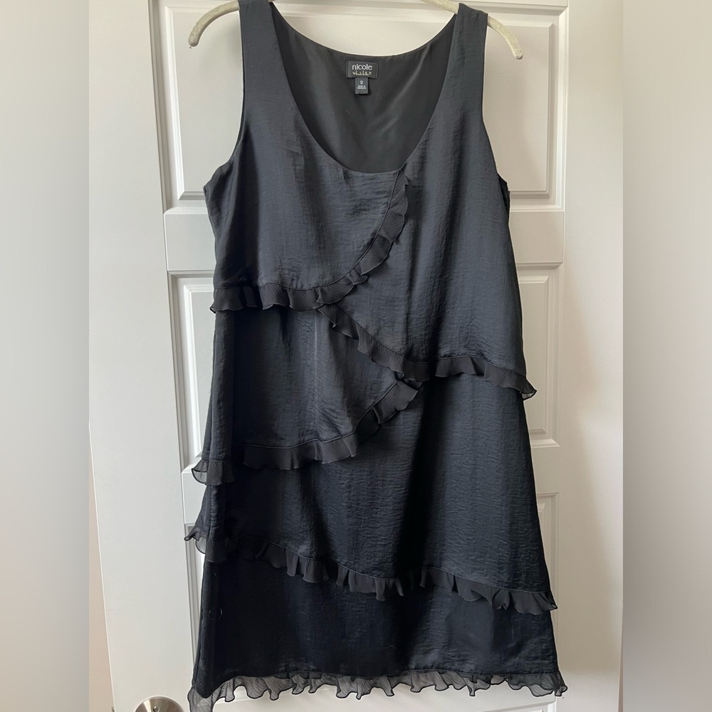Nicole Miller Black Ruffled Shift Dress